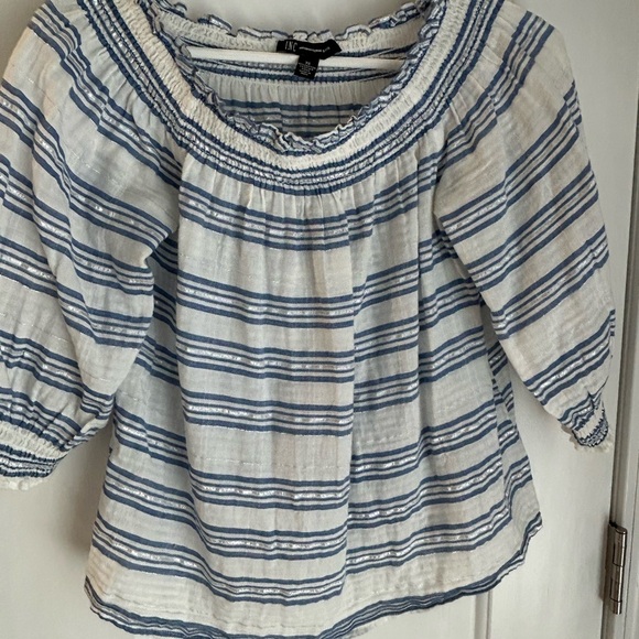 INC International Concepts Blue and White Striped Blouse - Picture 1 of 5